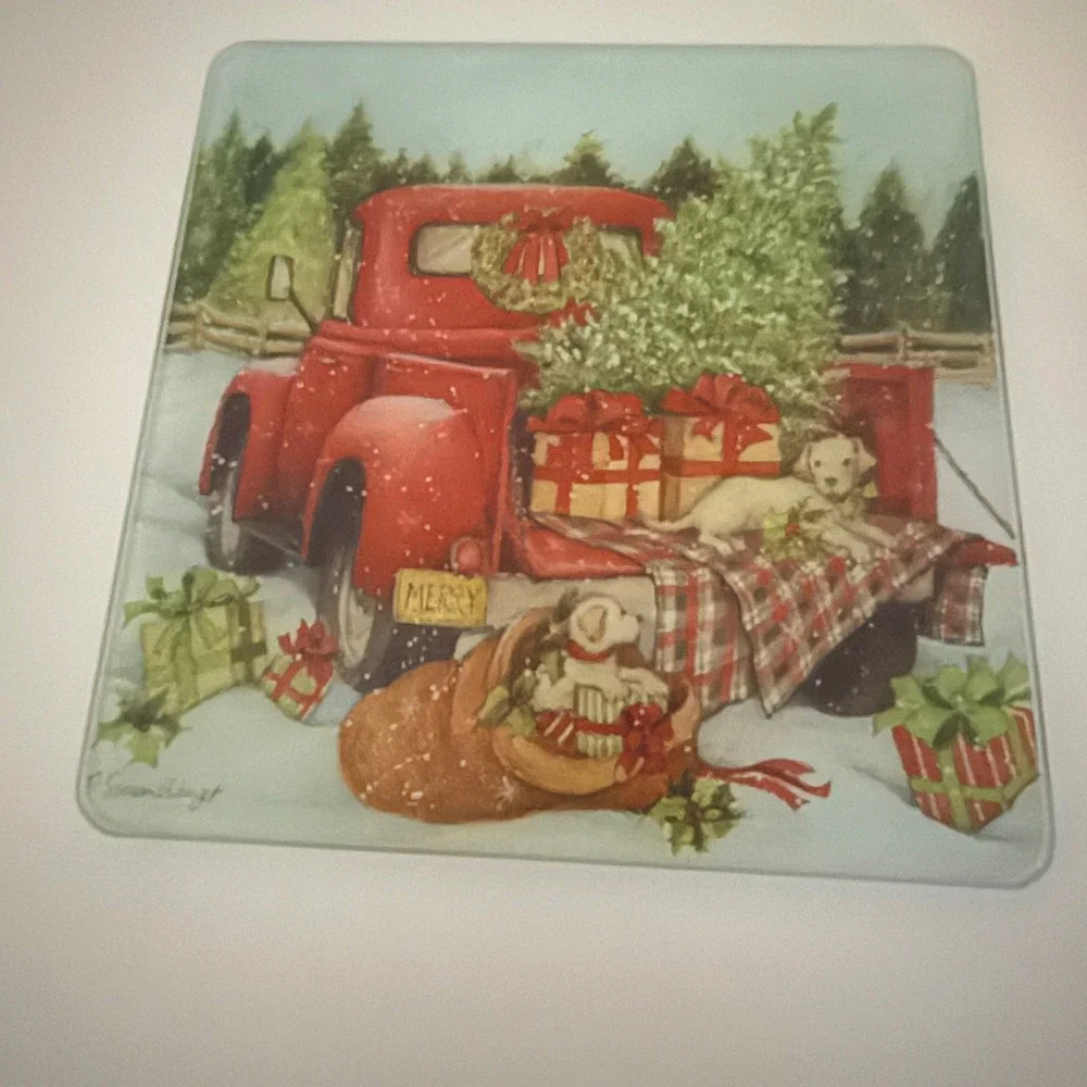 Susan Winget Christmas Glass Signed Cutting Board 8